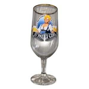 ST. PAULI GIRL Vintage 10oz. Beer Glass Stemmed Gold Rim